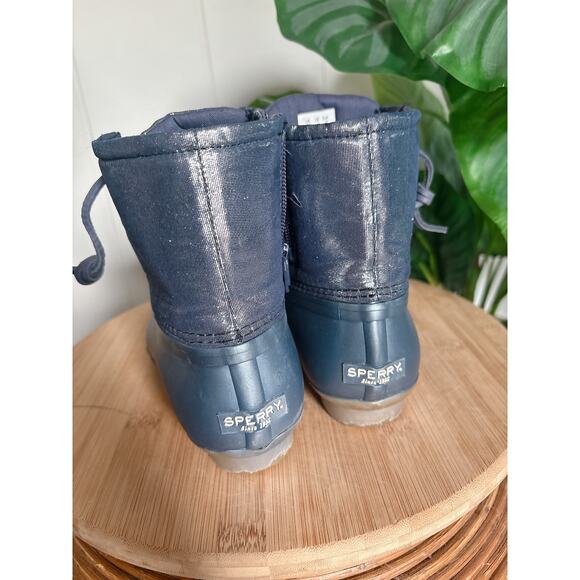 Sperry Blue Metallic Saltwater Duck Boots Girls Size 5 Rain Winter Booties - Picture 6 of 9